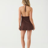 Halter Mini Dress - Brown